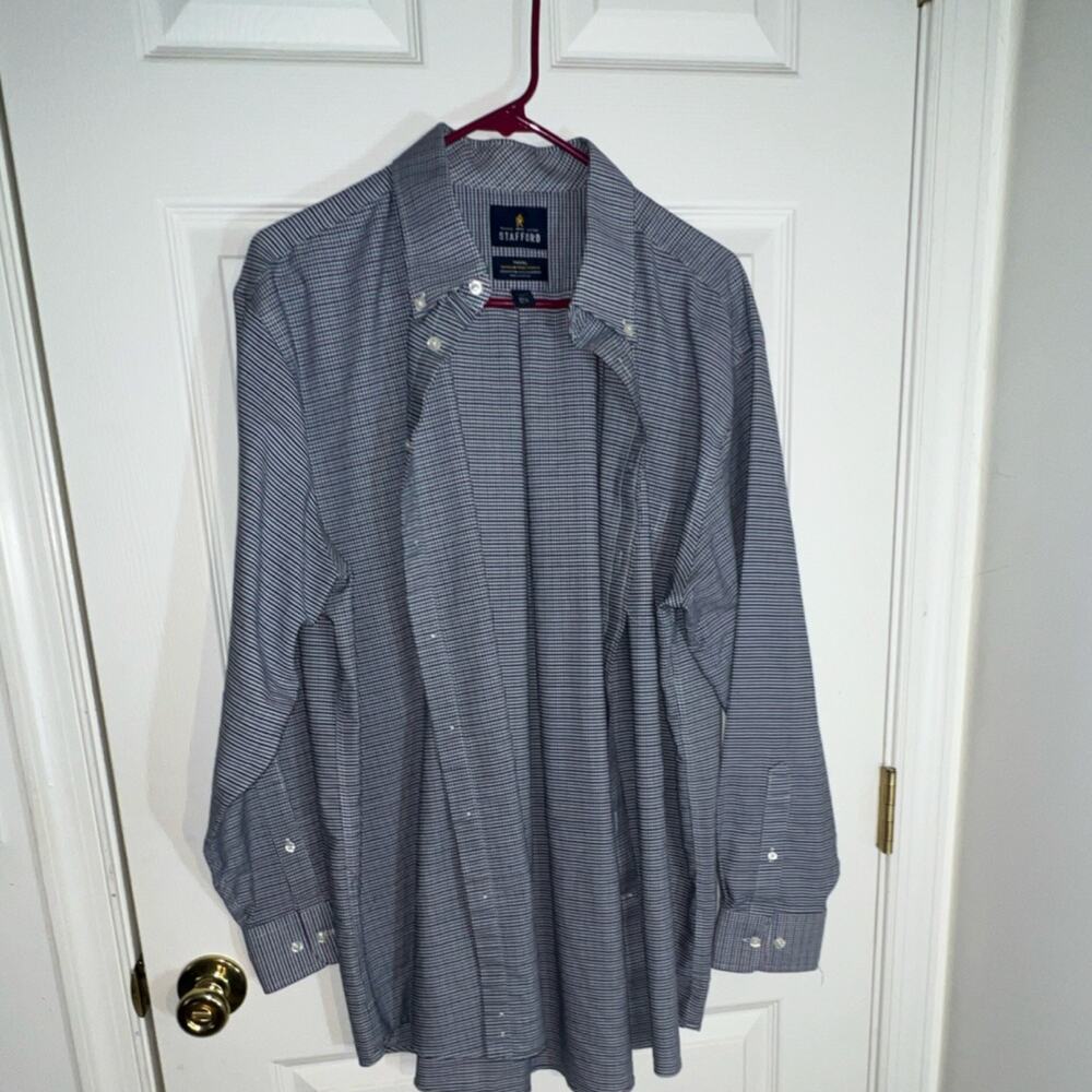 Stafford Wrinkle Resistant Oxford Check Button-Down Shirt 17.5 Long Sleeve